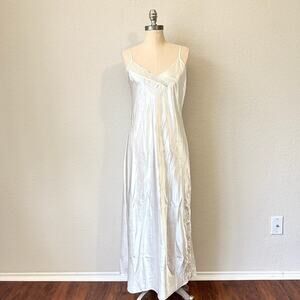 VALERIE STEVENS Maxi Slip Dress Ivory Satin Lace Nightgown Sleepwear